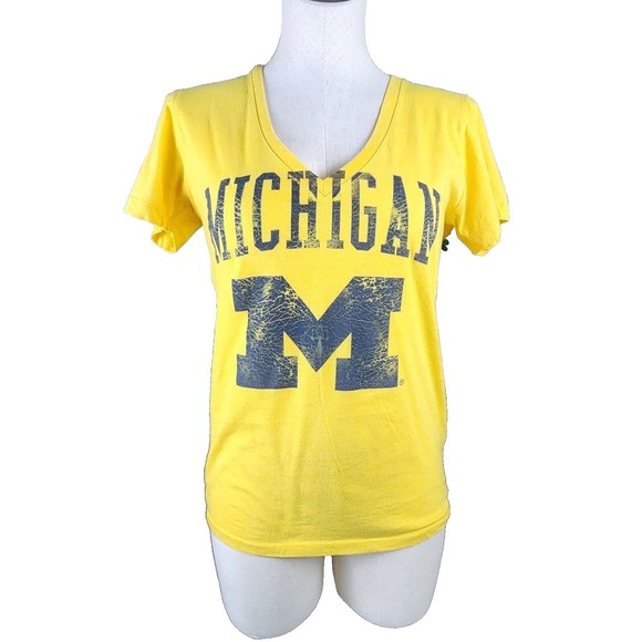 J2 Sport Tops - J2 Sport Juniors' Women's Michigan Yellow V-neck T-shirt Size L